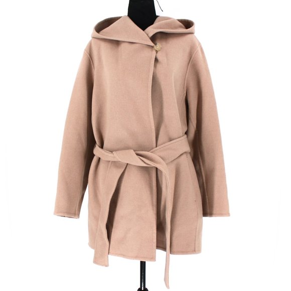 Vince Wool Blend Desert Clay Hooded Belted Overcoat Jacket NWT Size L - Picture 2 of 9